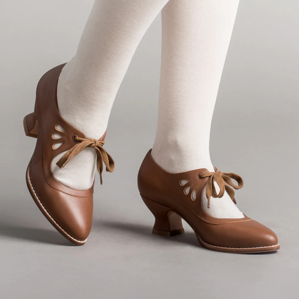 Women's Cut-out Shoes with Ribbon Laces and Heels