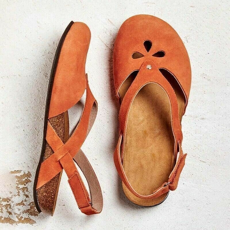 Women's Summer Suede Flat Sandals with Cutout Detail and Cross Straps