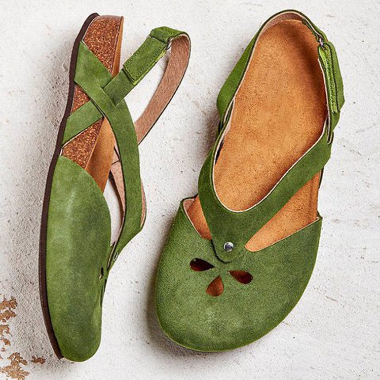 Women's Summer Suede Flat Sandals with Cutout Detail and Cross Straps