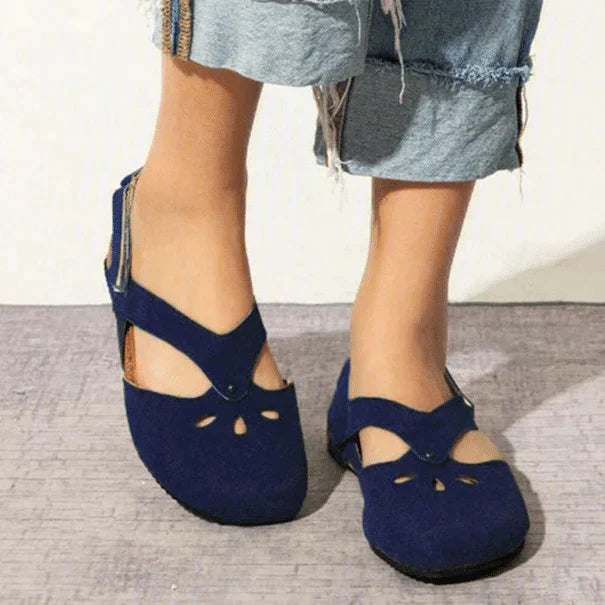 Women's Summer Suede Flat Sandals with Cutout Detail and Cross Straps