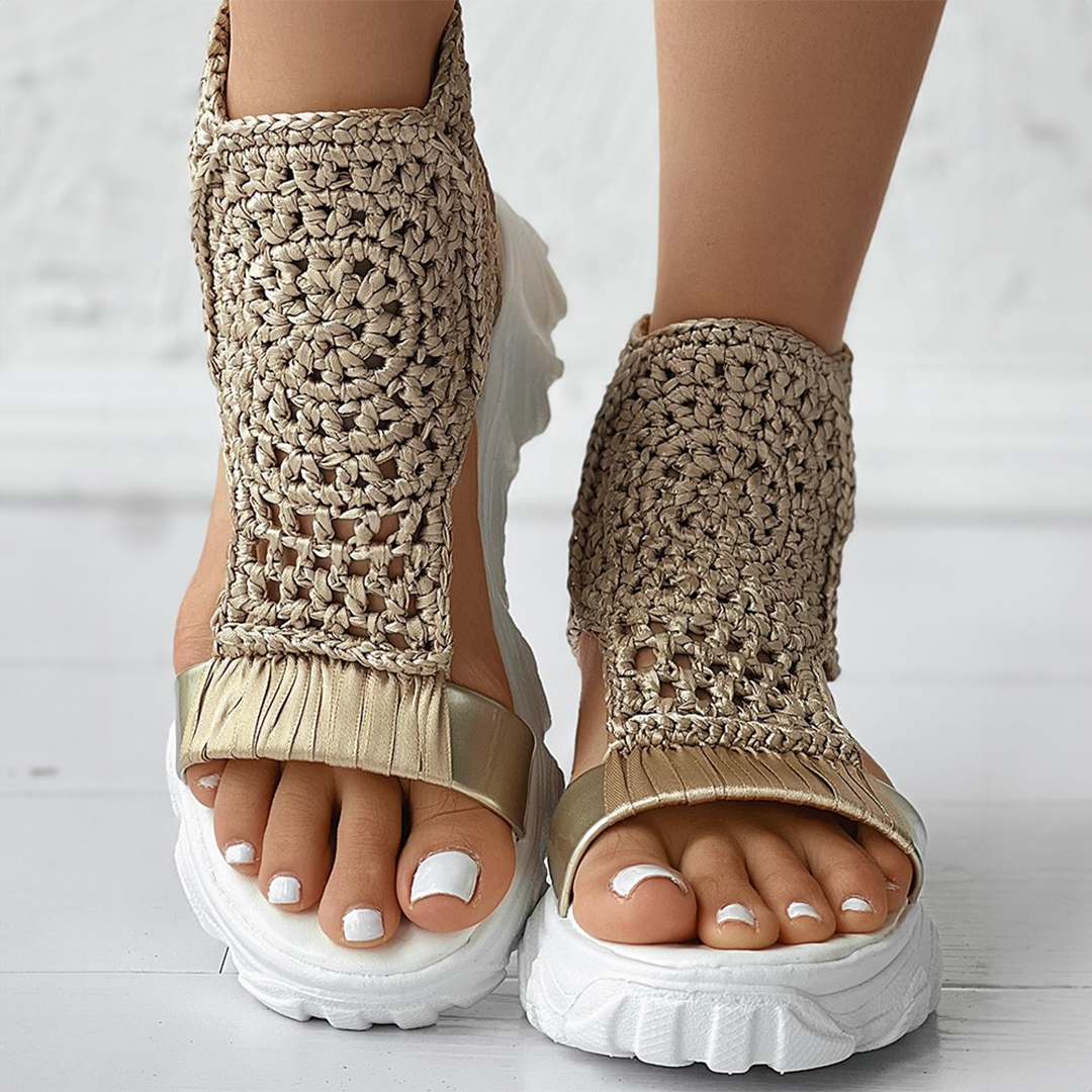 Women's Summer Open-Toe Platform Sandals with Knitted Upper and Thick Sole