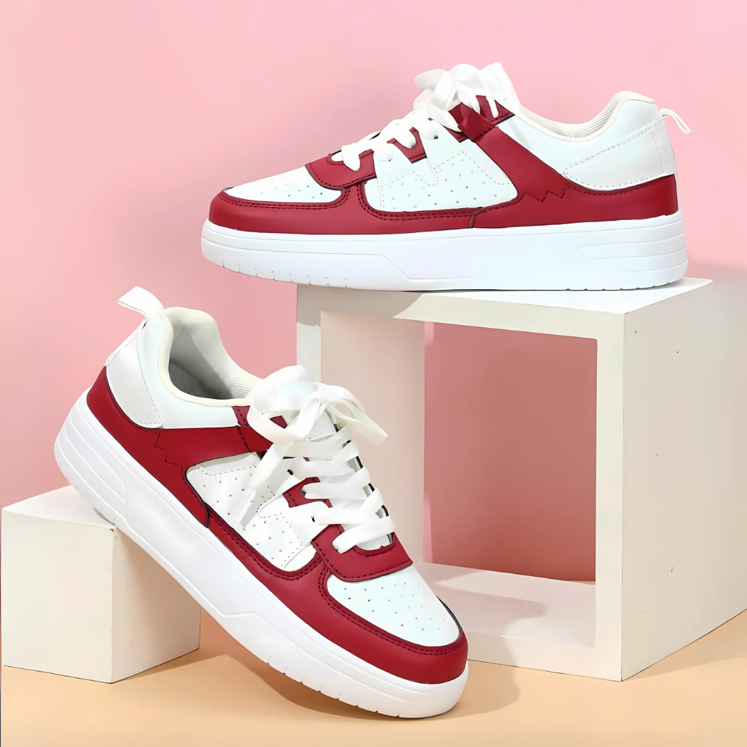 Women's Platform Sneakers with Color Block Panels and Lace-Up