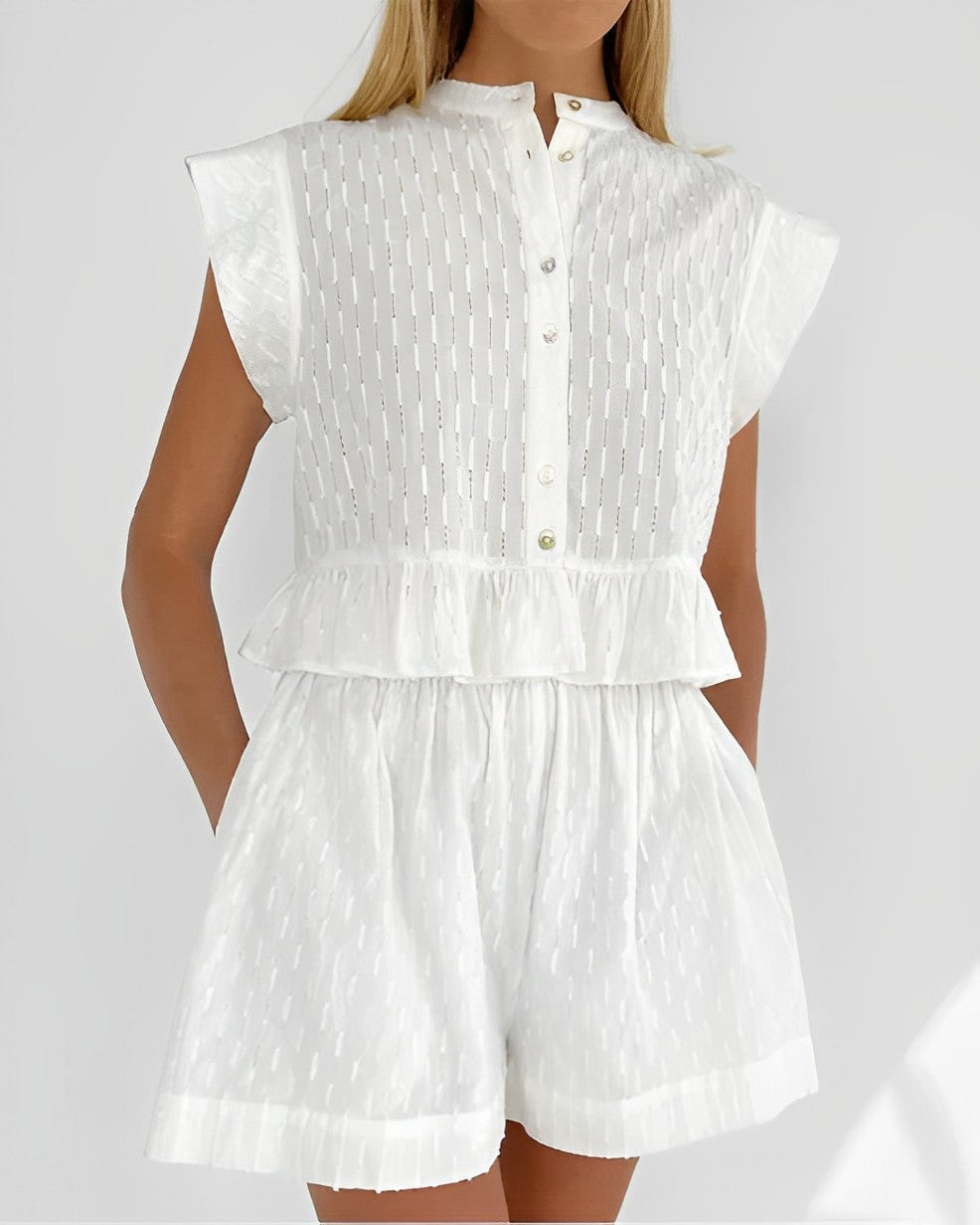 Wome's Summer Two Piece Set with Ruffles in Cuff and Hem