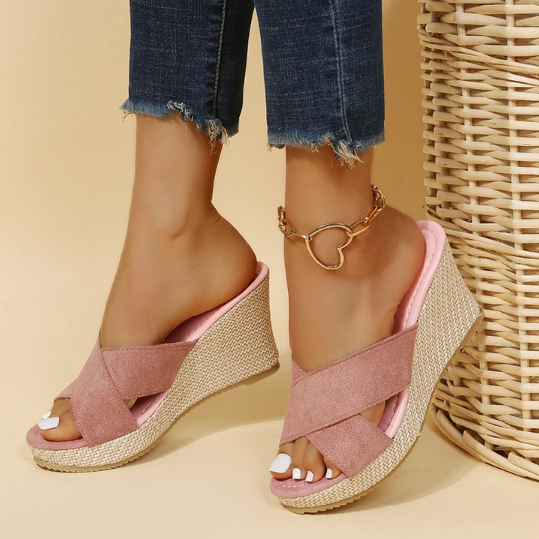 Women's Summer Wedge Sandals with Open Heel and Criss-cross Design