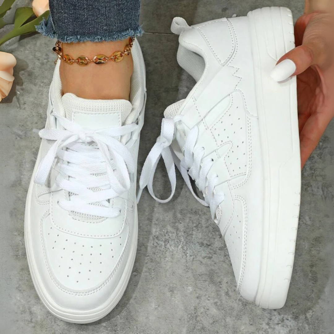 Women's Platform Sneakers with Color Block Panels and Lace-Up