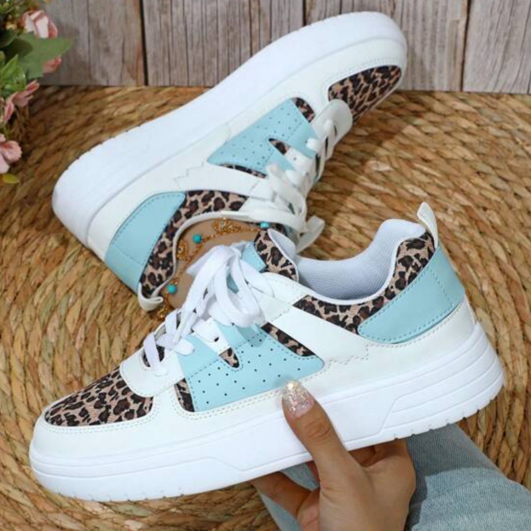 Women's Platform Sneakers with Color Block Panels and Lace-Up