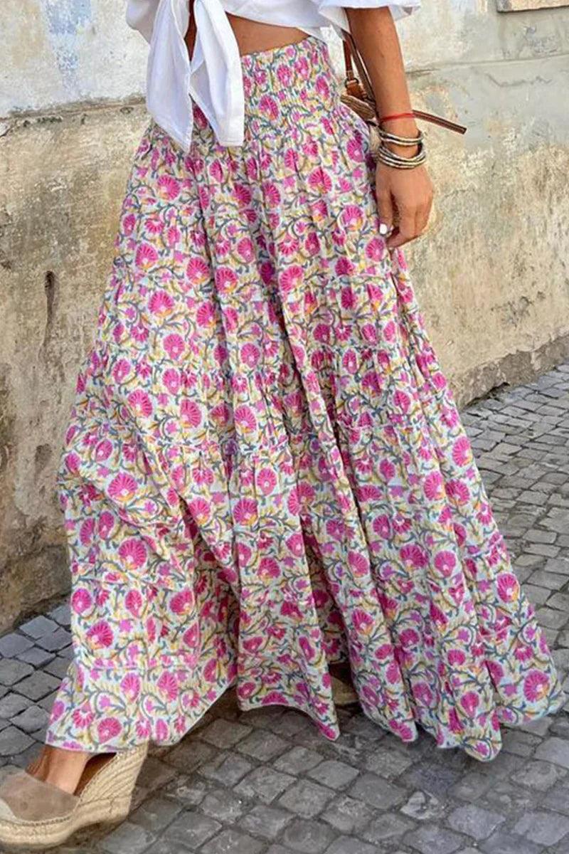Women's Summer Floral Maxi Skirt with Elastic Waist