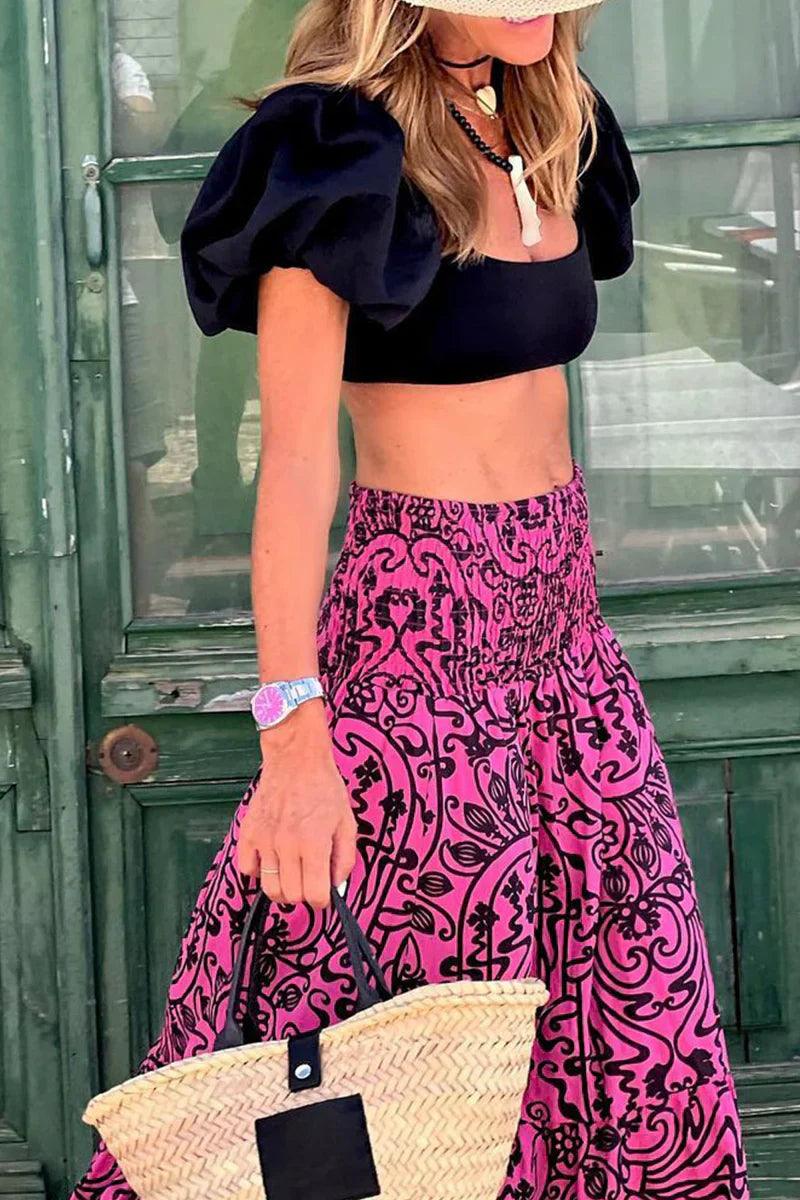 Women's Summer Floral Maxi Skirt with Elastic Waist
