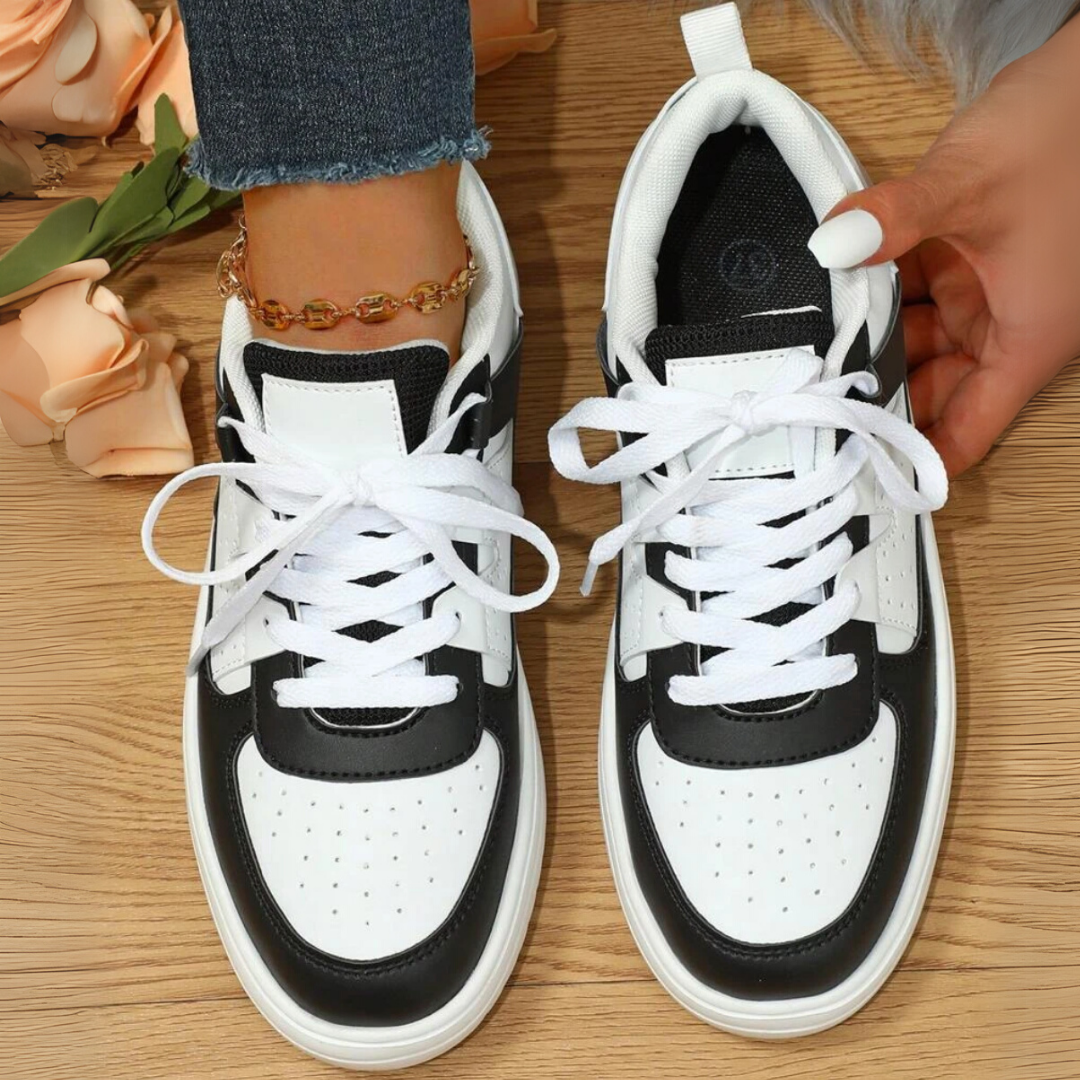 Women's Platform Sneakers with Color Block Panels and Lace-Up