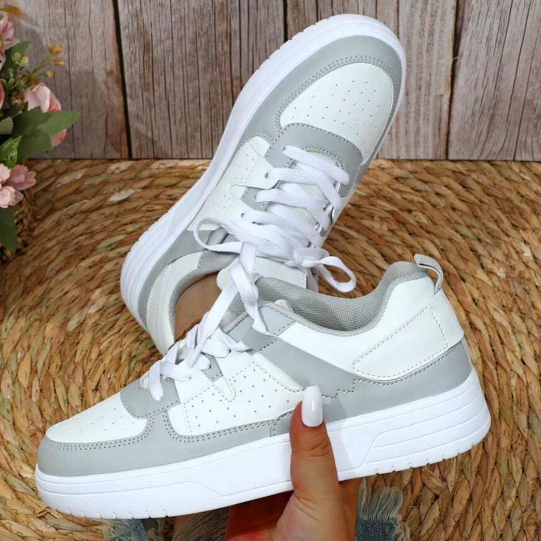 Women's Platform Sneakers with Color Block Panels and Lace-Up