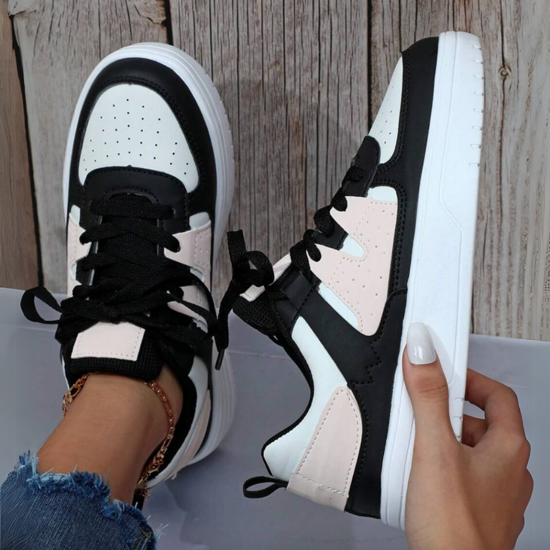 Women's Platform Sneakers with Color Block Panels and Lace-Up