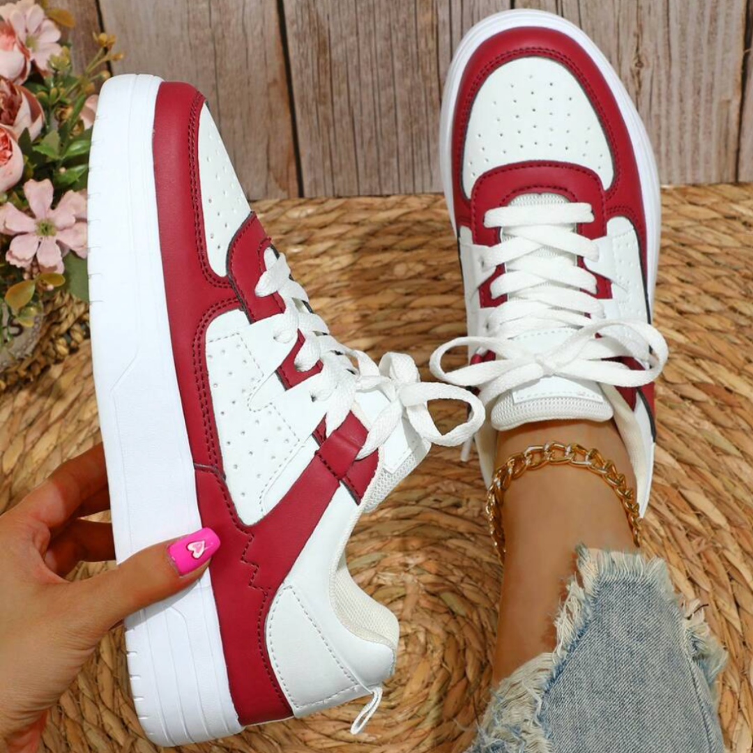 Women's Platform Sneakers with Color Block Panels and Lace-Up