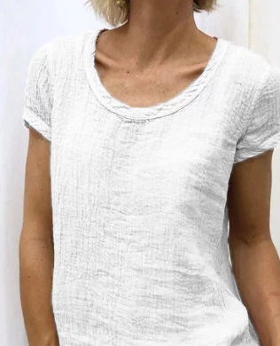 Women's Summer Plain Shirt with Roundneck and Short Sleeves