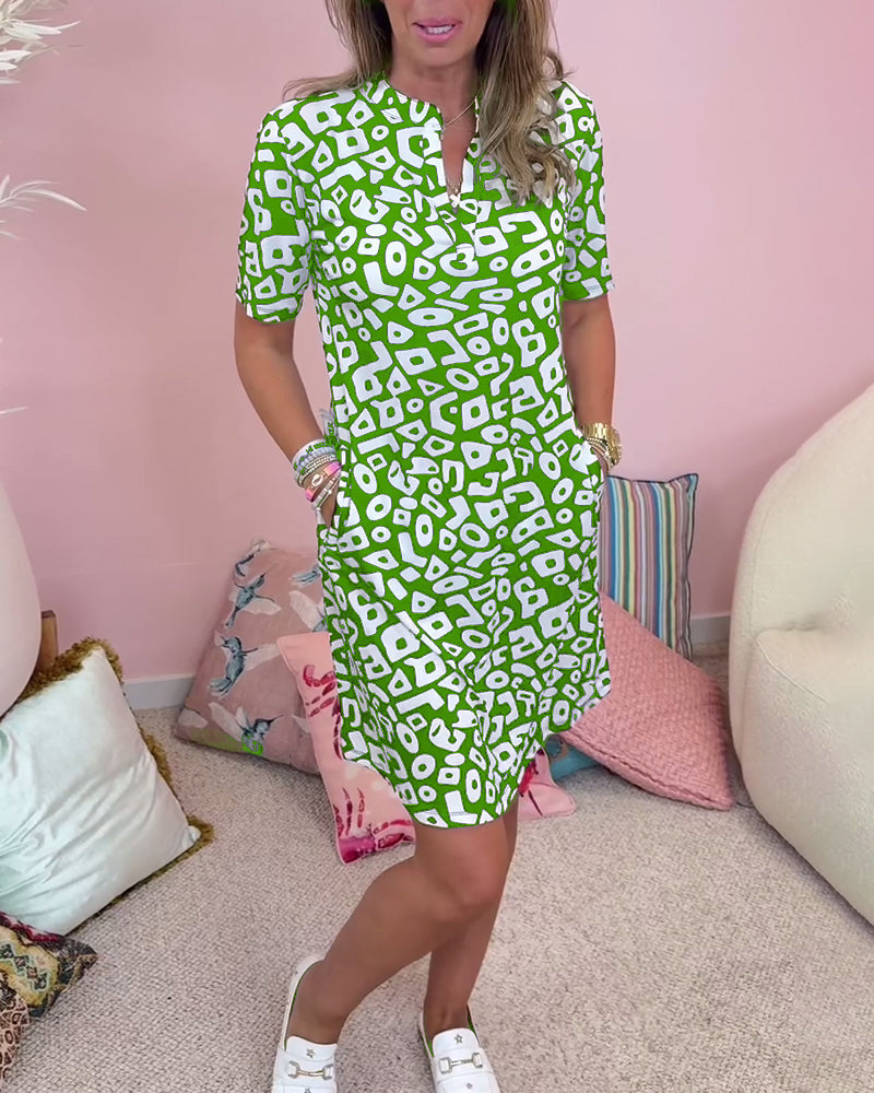 Women's Summer Mini Dress with Prints and Short Sleeves