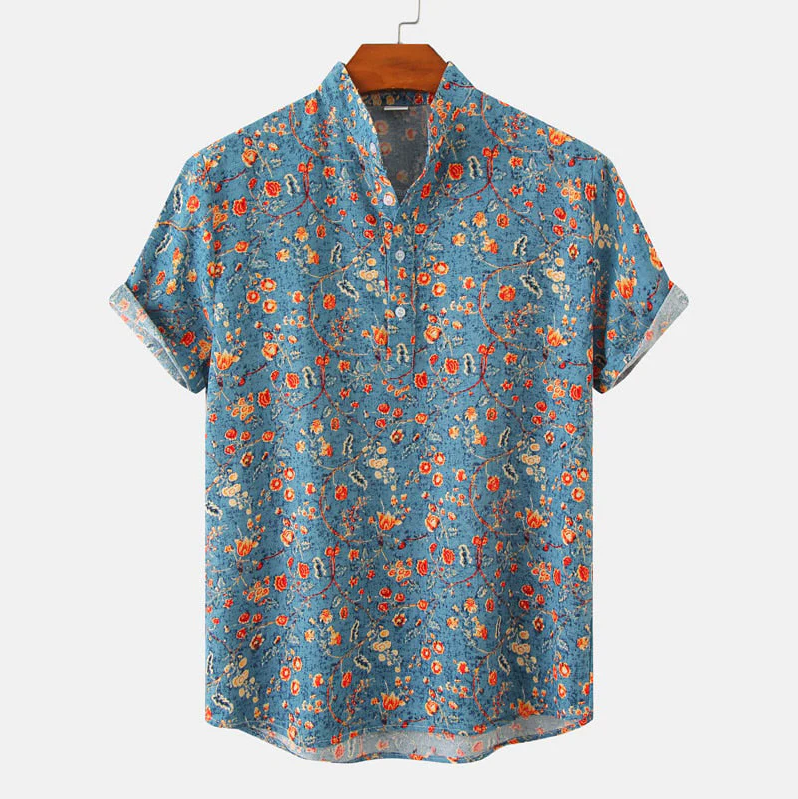 Men's Summer Floral Shirt with Short Sleeves and Buttons