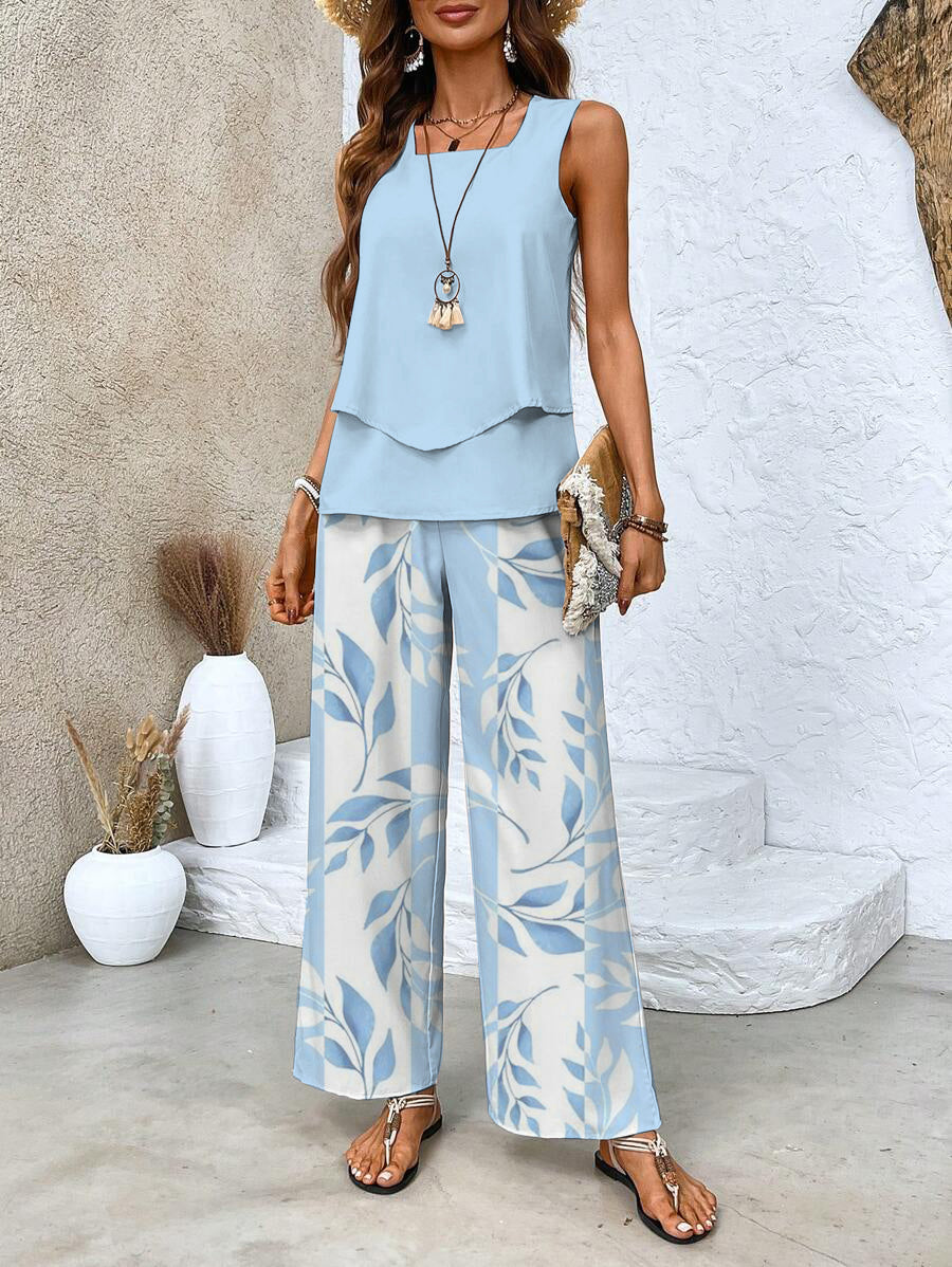 Women's Summer Sleeveless Top and Wide Leg Pants Two Piece Set
