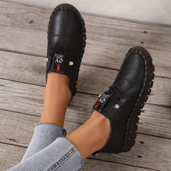Women's All Season Vegan Leather Shoes with Treaded Soles and Lace-up