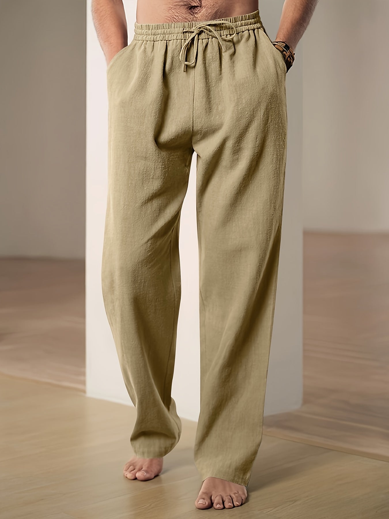 Men's Summer Pants with Drawstring and Elastic Waistband