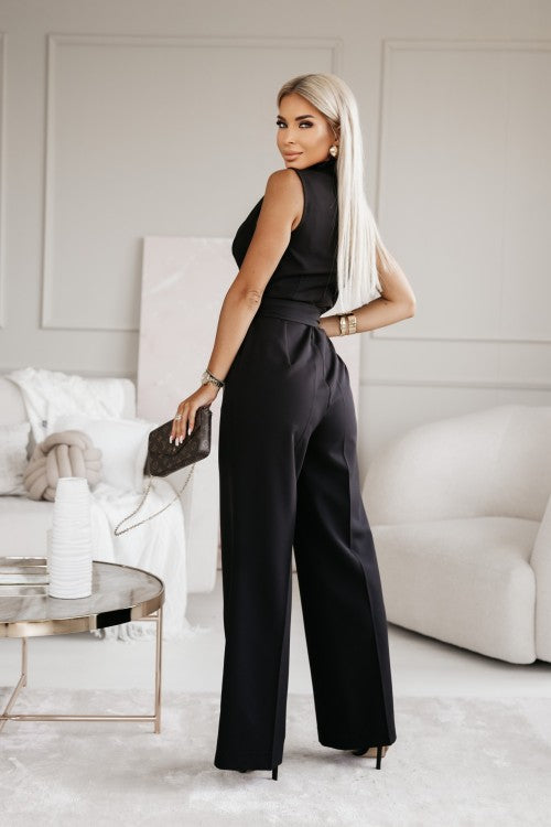 Women's Summer Sleeveless Wrap Jumpsuit with V-neck and Belt