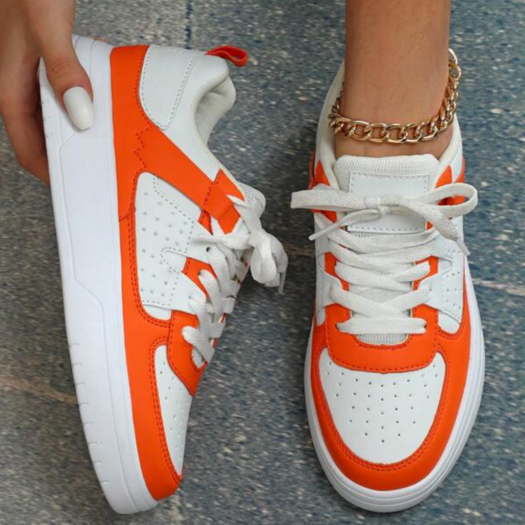 Women's Platform Sneakers with Color Block Panels and Lace-Up