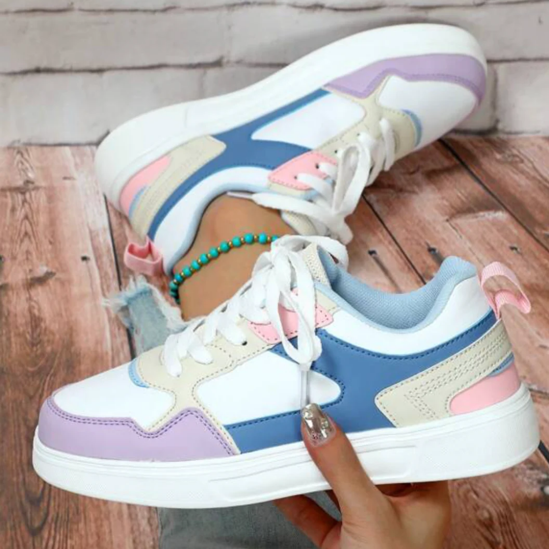 Women's Platform Sneakers with Color Block Panels and Lace-Up