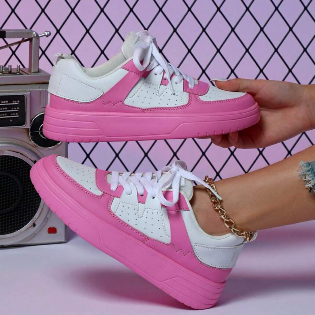 Women's Platform Sneakers with Color Block Panels and Lace-Up