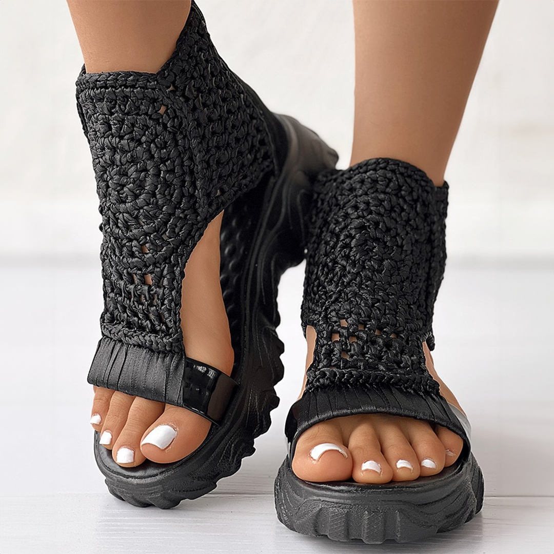Women's Summer Open-Toe Platform Sandals with Knitted Upper and Thick Sole