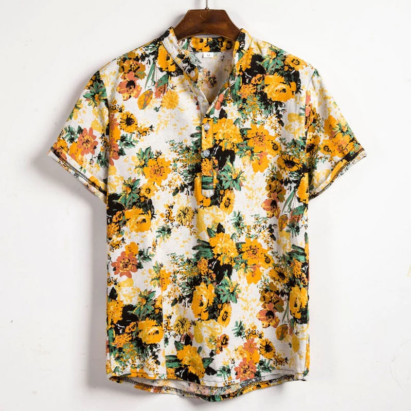 Men's Summer Floral Shirt with Short Sleeves and Buttons
