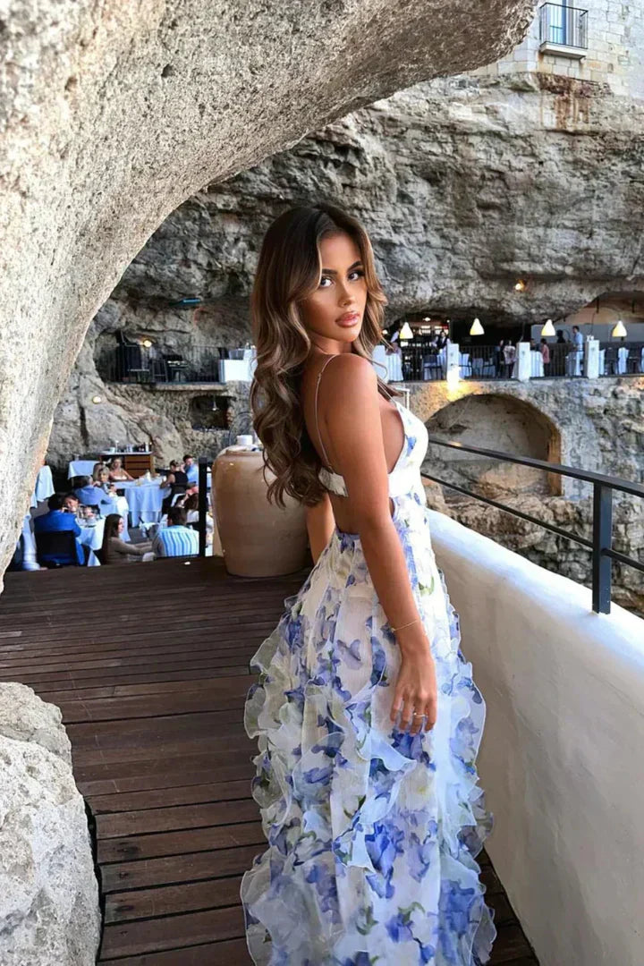 Women's Summer Floral Dress with Deep V-neck and Sleeveless