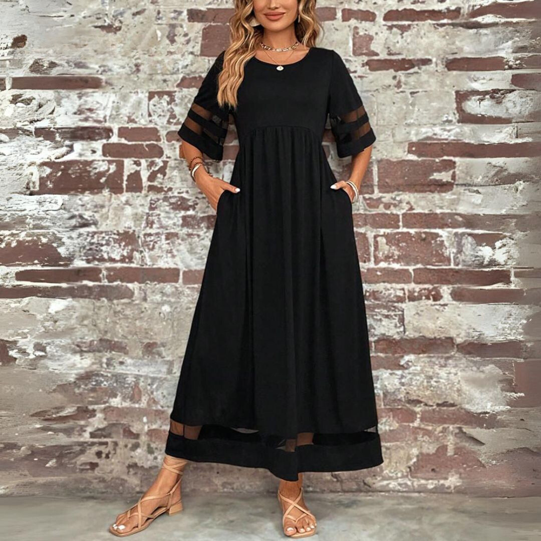Women's Summer Maxi Dress with Half Sleeves and See Through Style