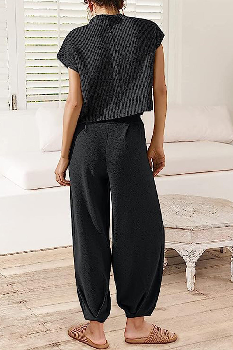 Women's Two Piece Set with Knitted Blouse and Pants