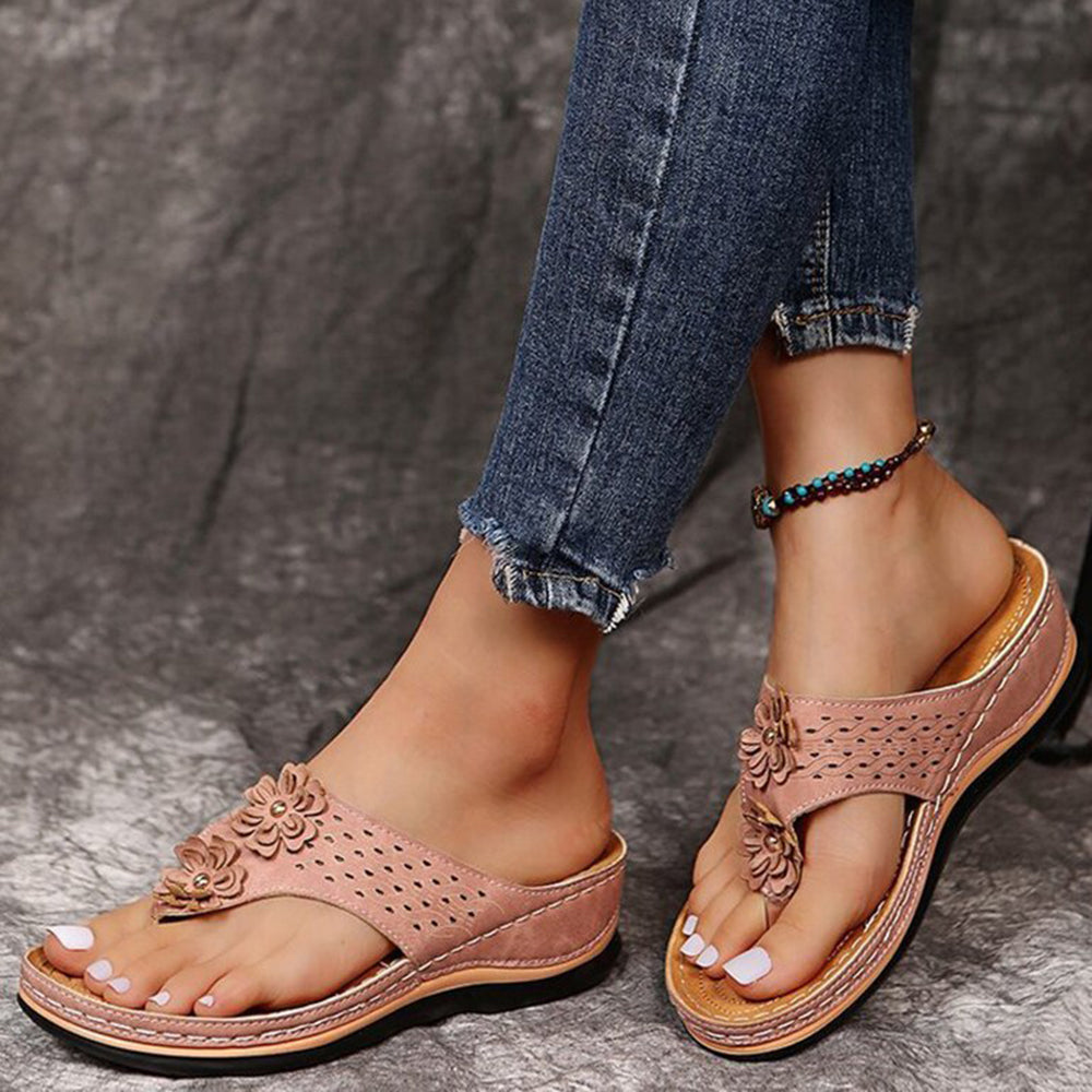Women's Summer Slip-on Sandals with Floral Details and Cut-outs