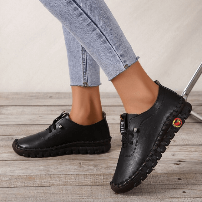 Women's All Season Vegan Leather Shoes with Treaded Soles and Lace-up