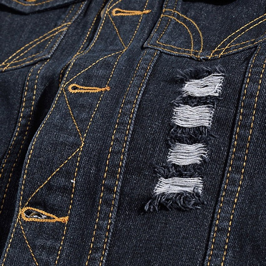 Men's Denim Vest with Gold Buttons and Ripped Style