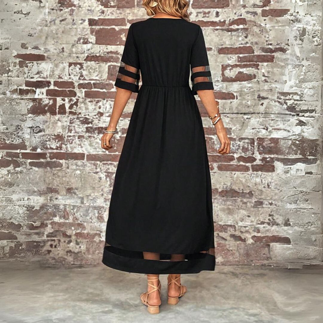 Women's Summer Maxi Dress with Half Sleeves and See Through Style