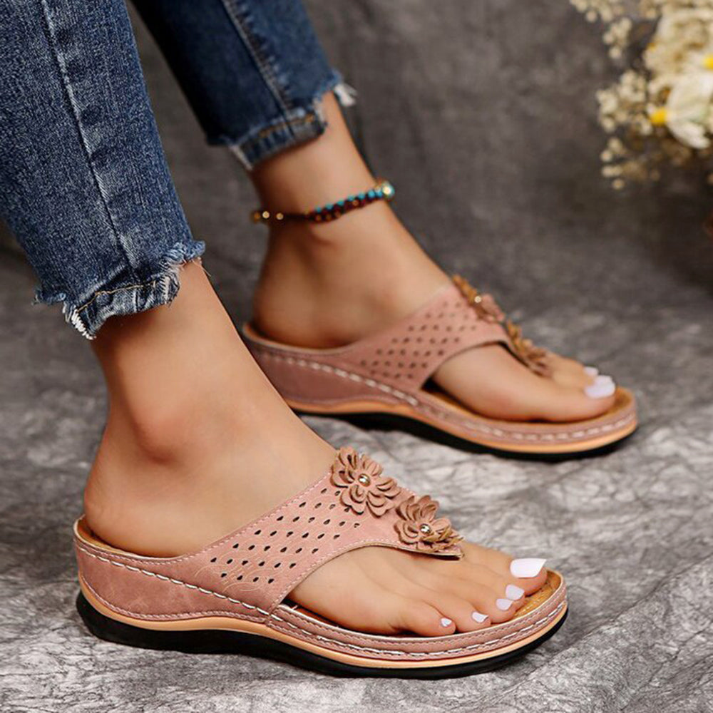 Women's Summer Slip-on Sandals with Floral Details and Cut-outs