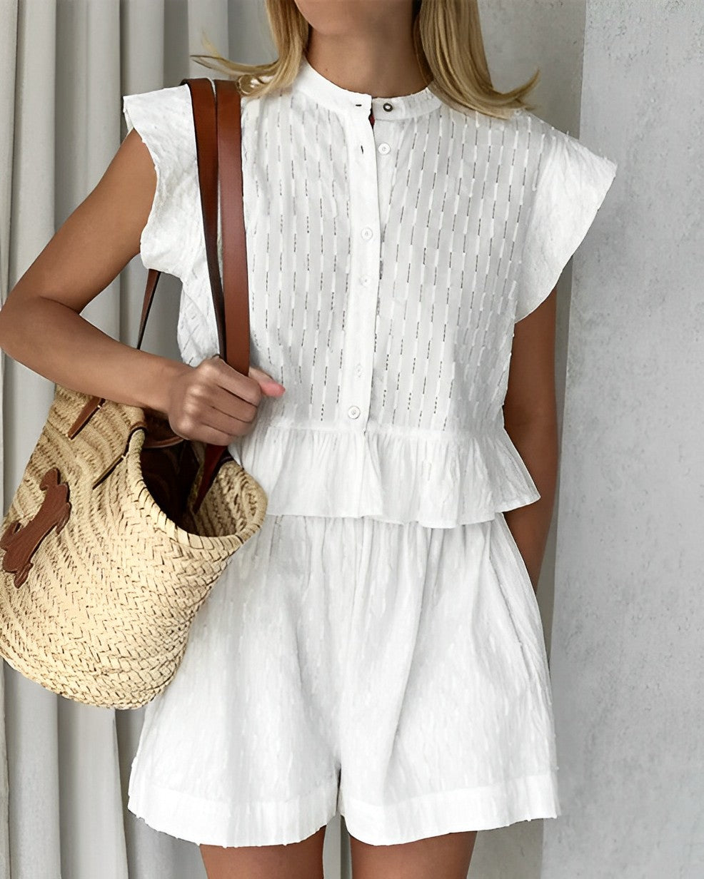 Wome's Summer Two Piece Set with Ruffles in Cuff and Hem