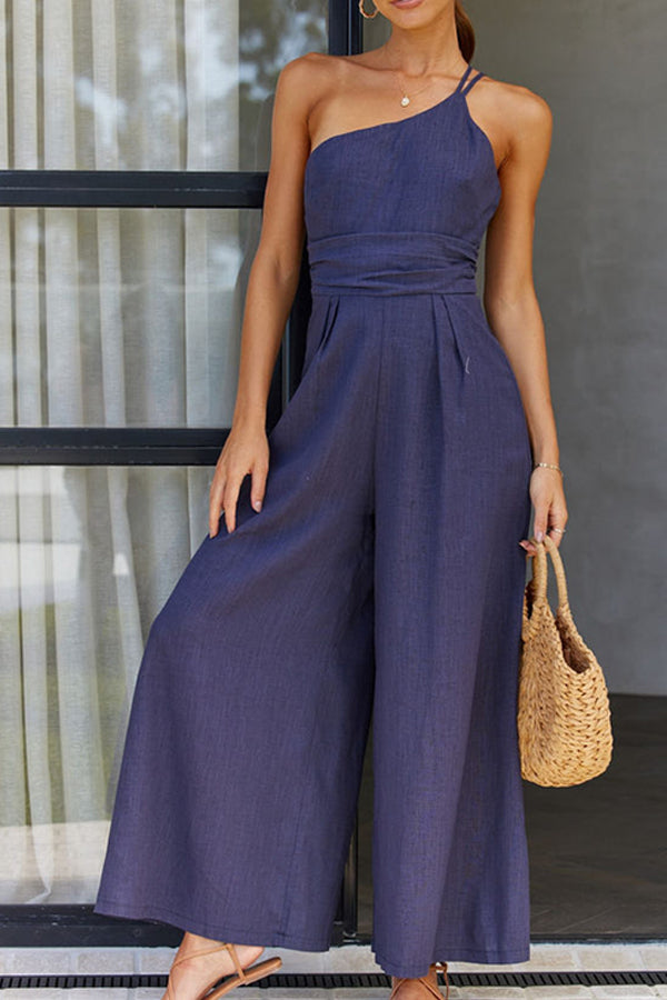 Women's Summer Jumpsuit with Asymmetrical Style and Pleats Front