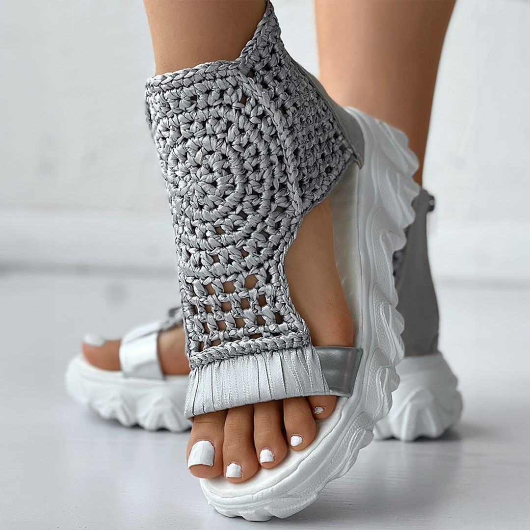 Women's Summer Open-Toe Platform Sandals with Knitted Upper and Thick Sole