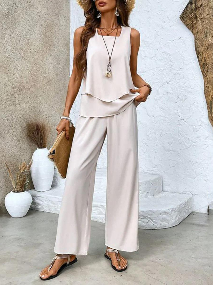 Women's Summer Sleeveless Top and Wide Leg Pants Two Piece Set
