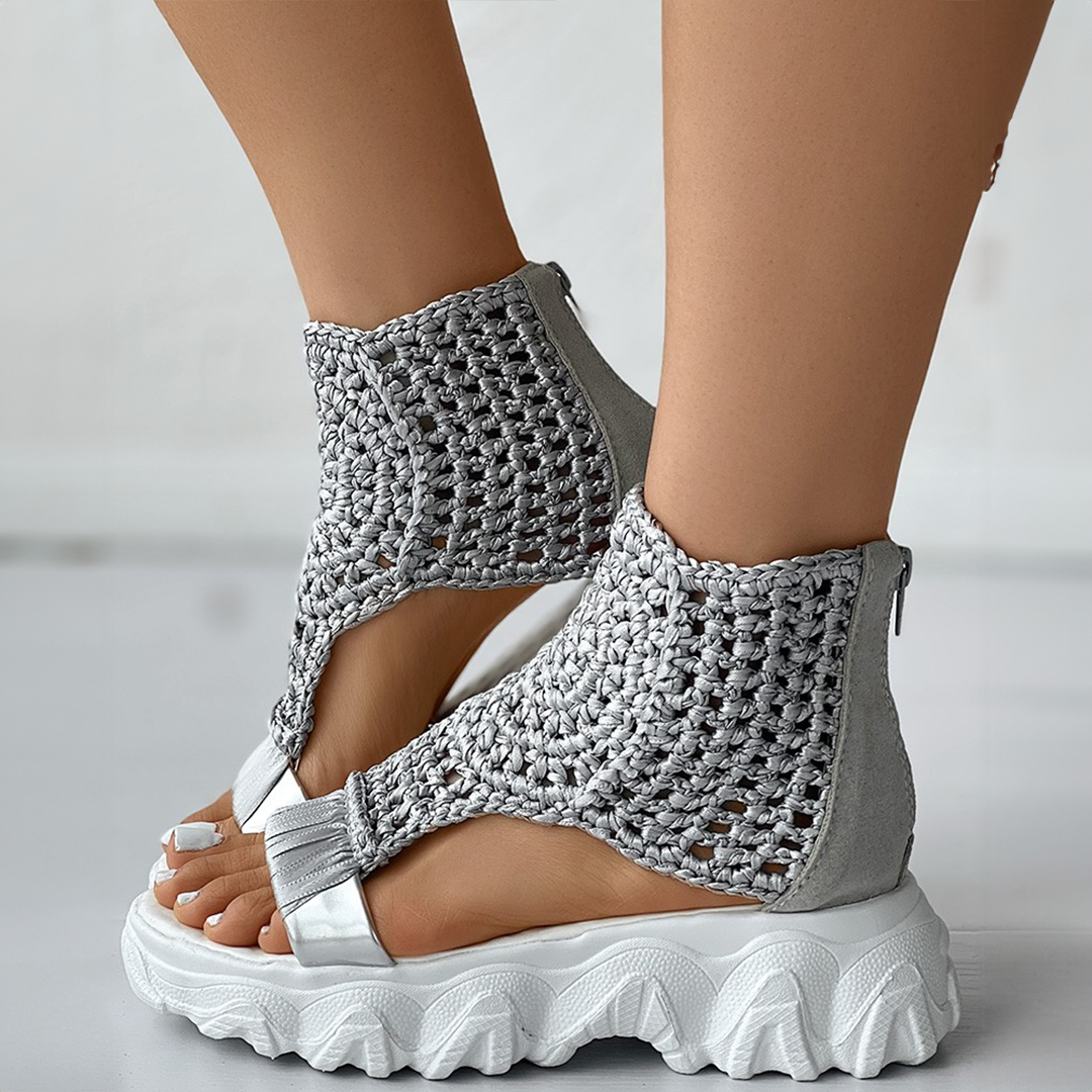 Women's Summer Open-Toe Platform Sandals with Knitted Upper and Thick Sole