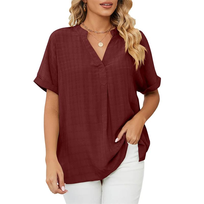 Women's Summer Blouse with V-neck and Short Sleeves