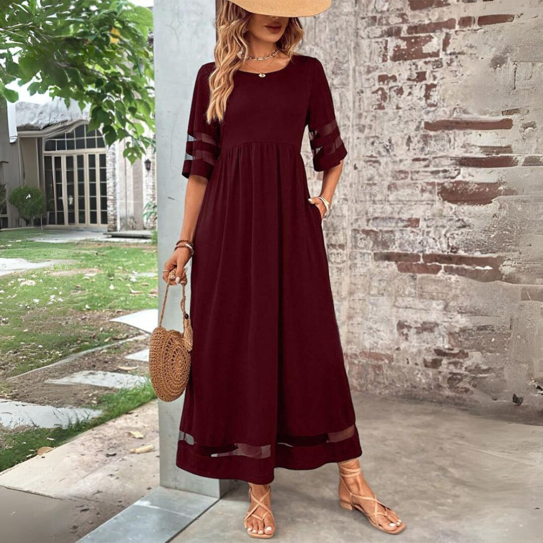 Women's Summer Maxi Dress with Half Sleeves and See Through Style