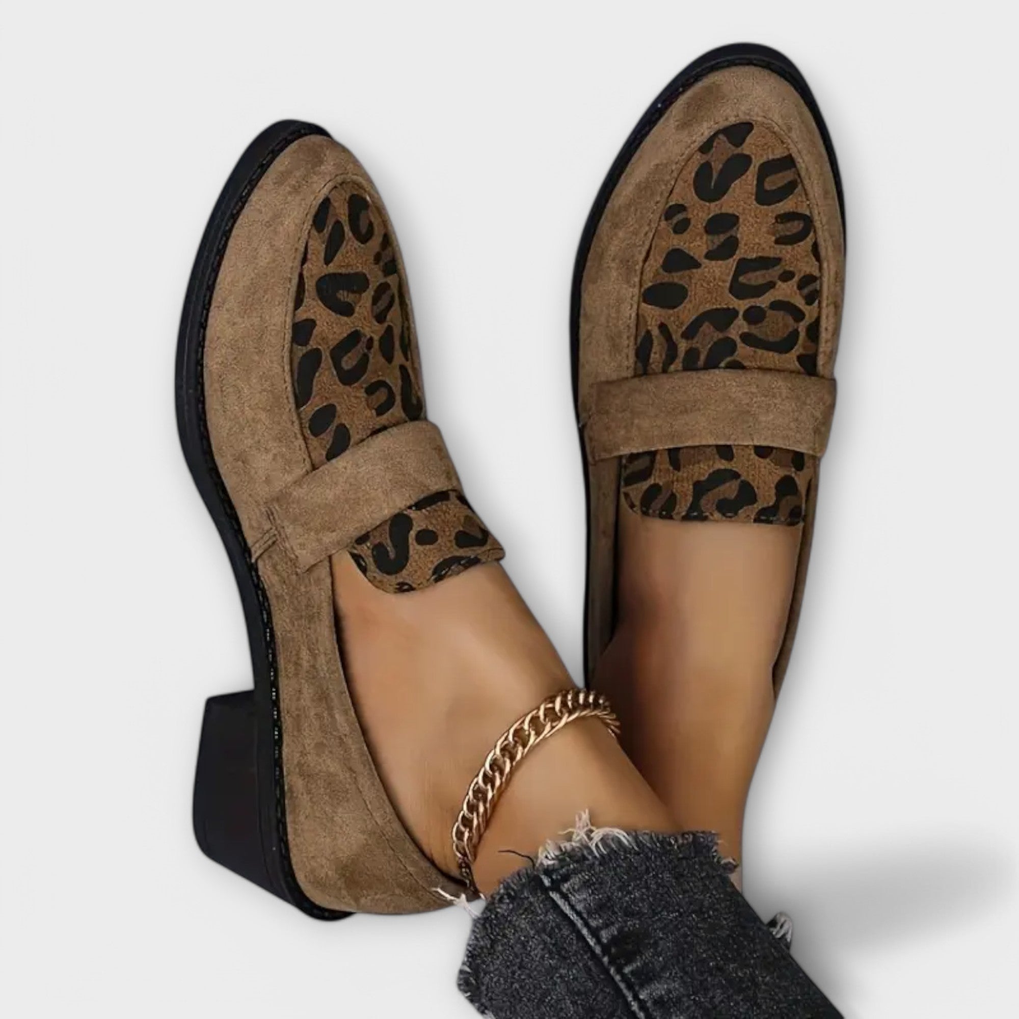 Women's Suede Loafers with Leopard Design