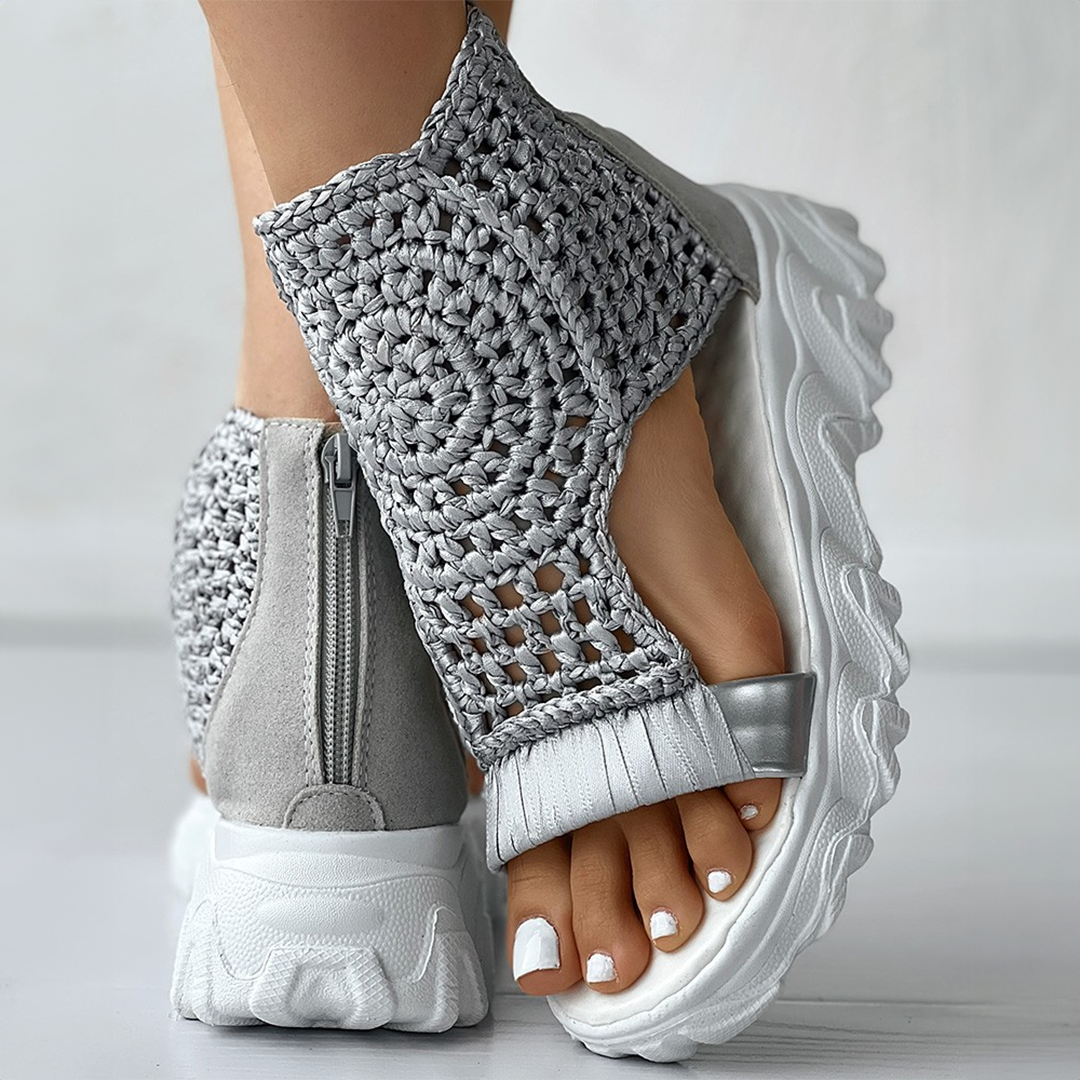 Women's Summer Open-Toe Platform Sandals with Knitted Upper and Thick Sole