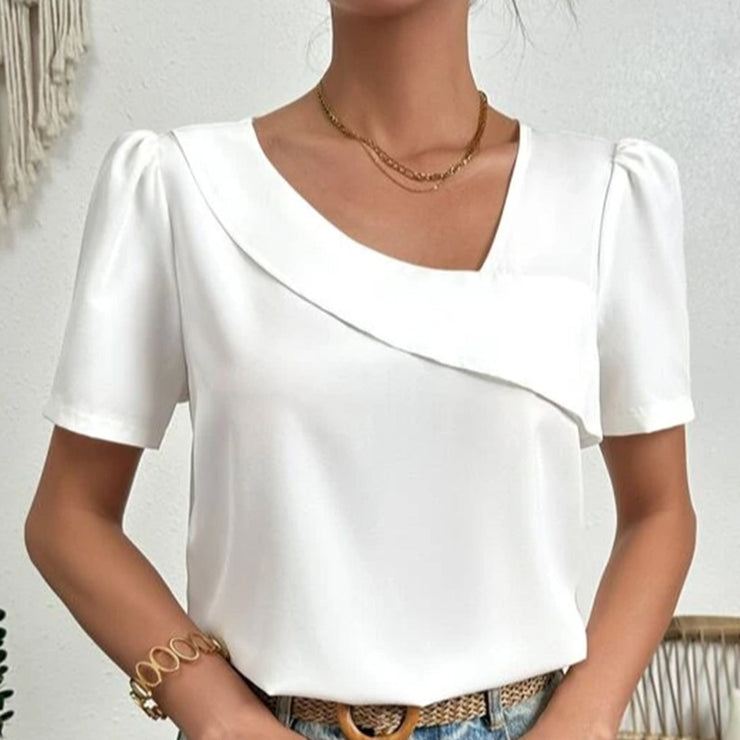 Women's Summer Asymmetric Blouse with Short Sleeves