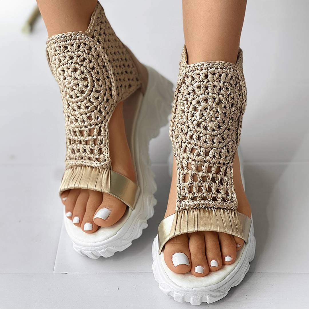 Women's Summer Open-Toe Platform Sandals with Knitted Upper and Thick Sole