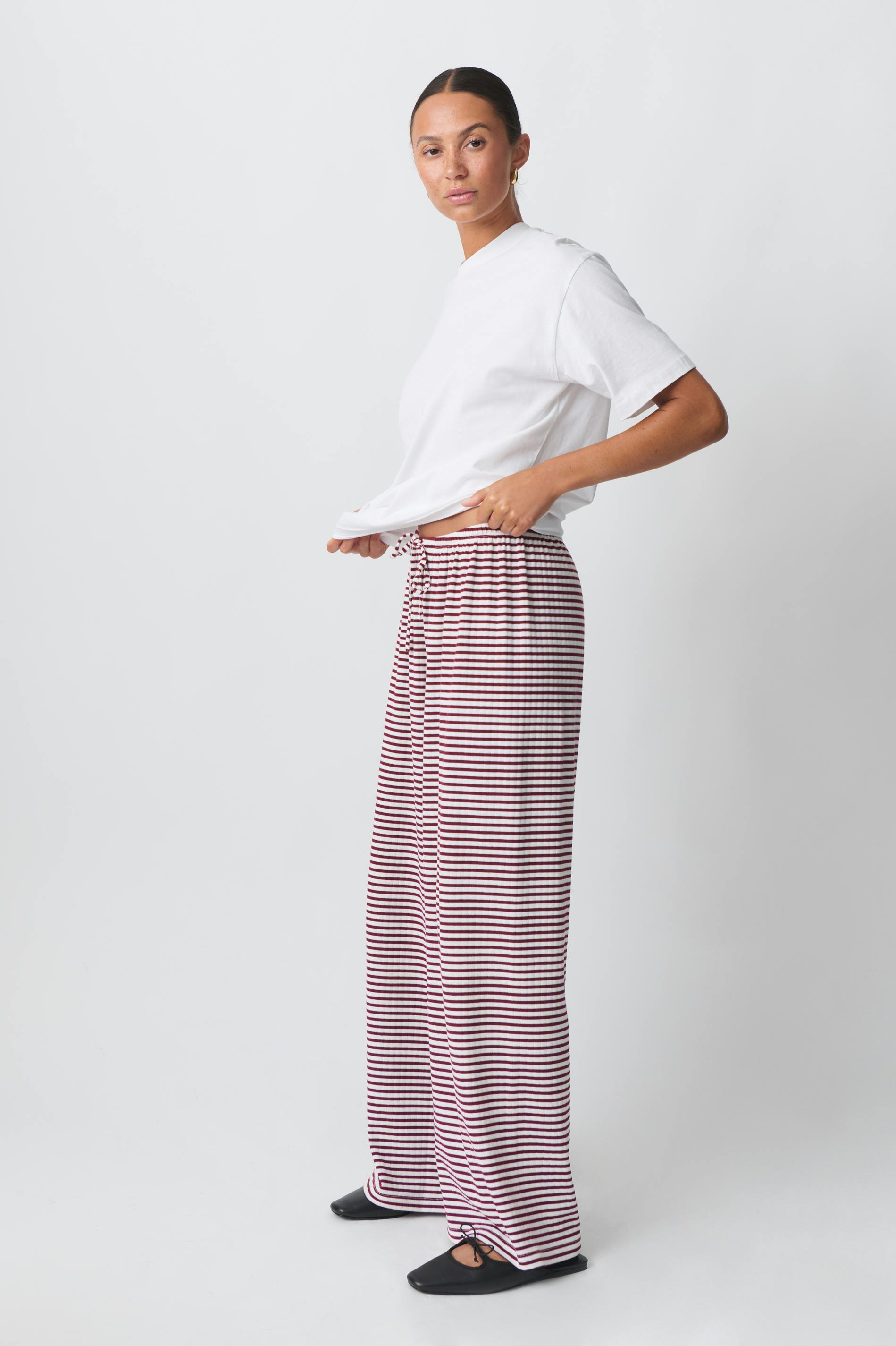 Women's Pants with Drawstring and Striped Print