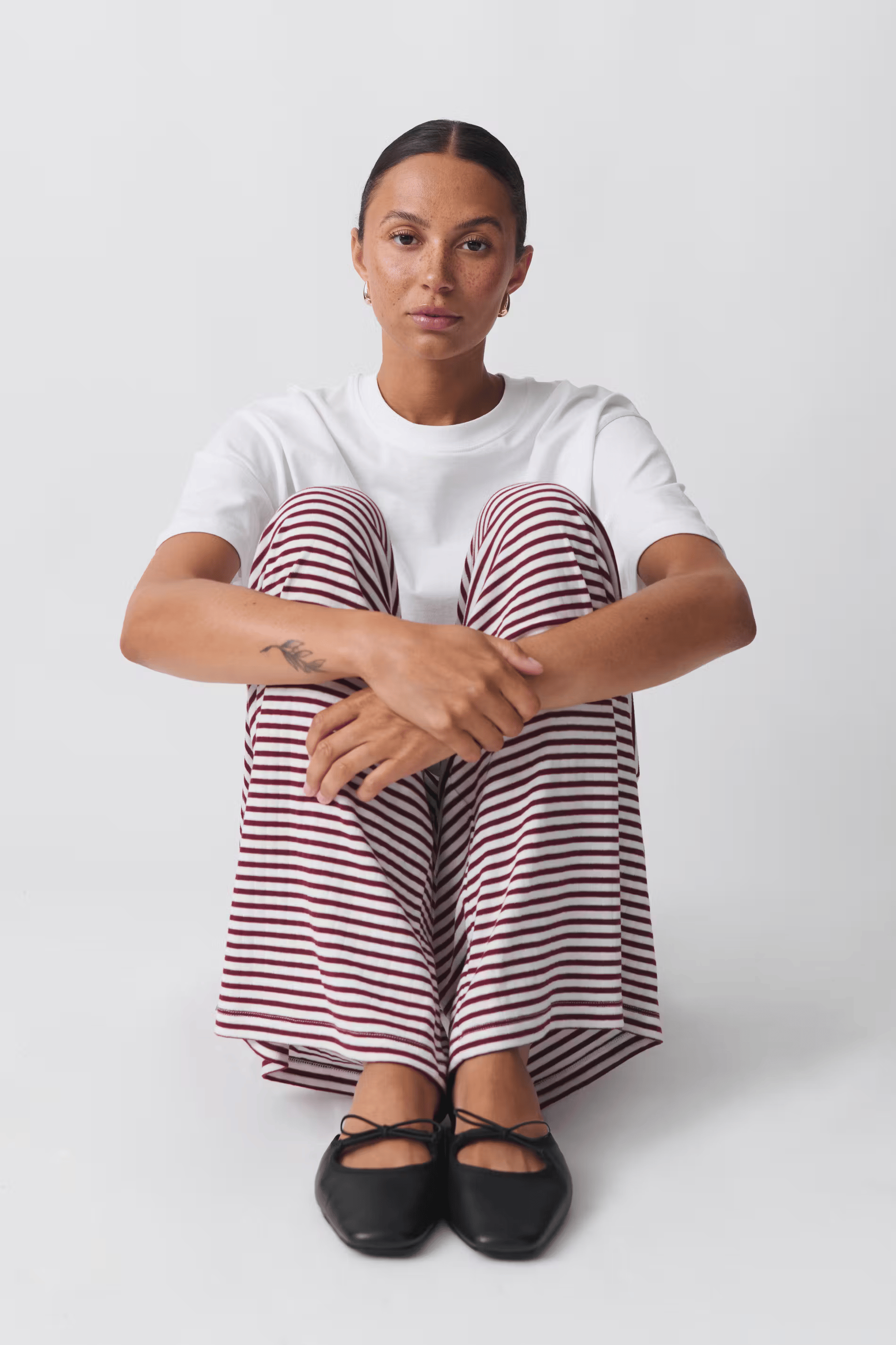 Women's Pants with Drawstring and Striped Print
