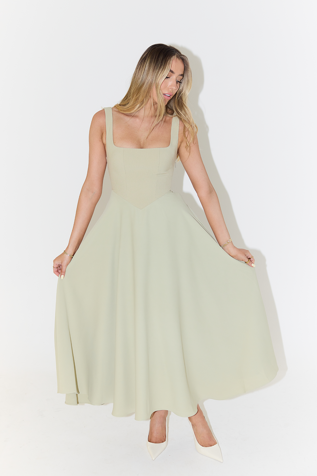 Women's Summer Midi Dress with Square Neckline and Sleeveless